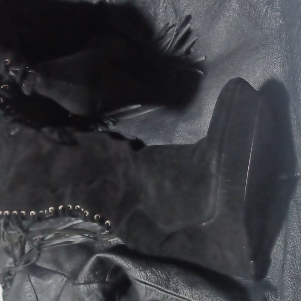 BAKERS Lace Up Black Suede Wedge Over The Knee Boots sz.10 - Picture 3 of 8
